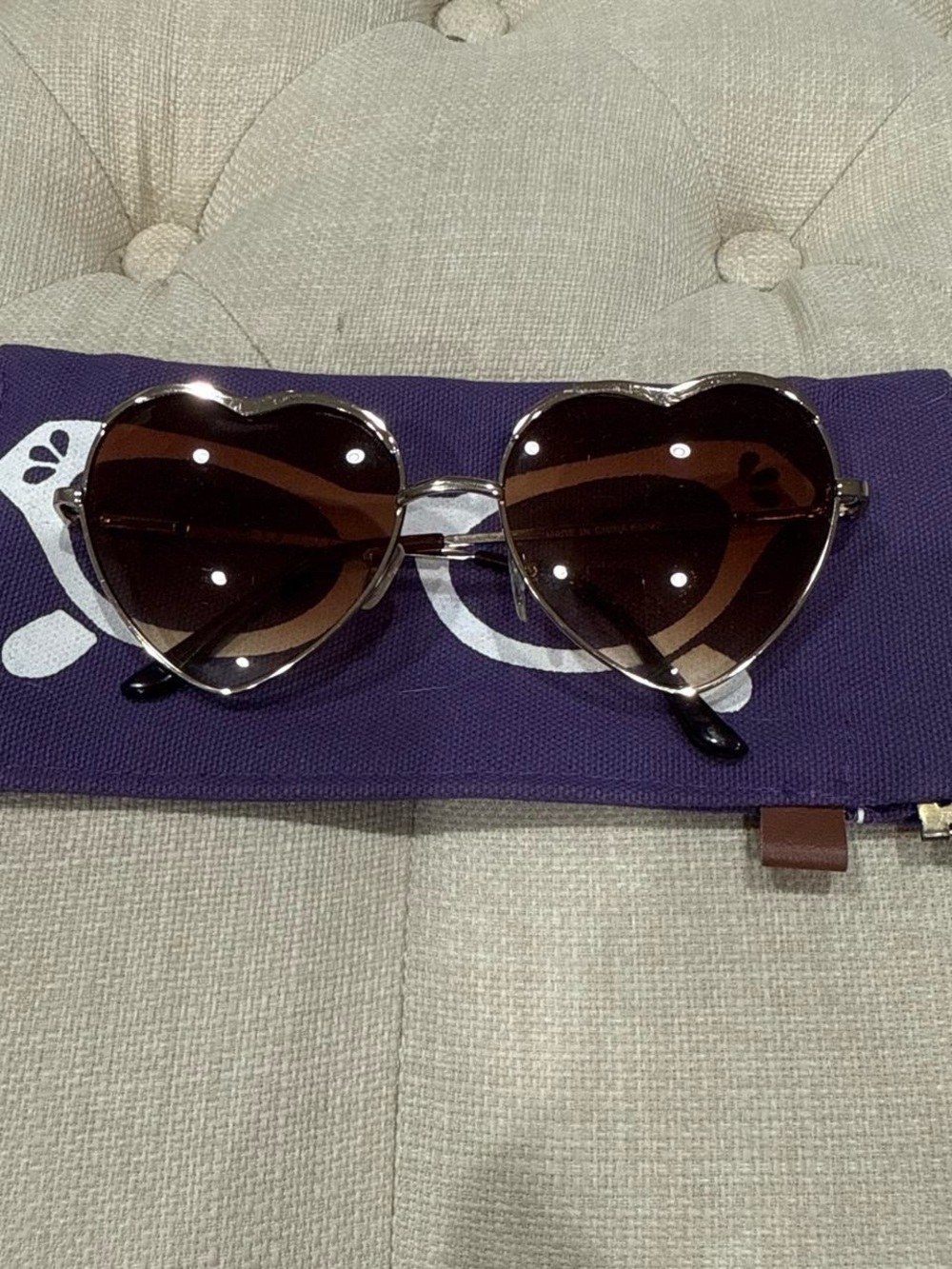 Heart-Shaped Silver Frame Sunglasses with Brown Gradient Lenses